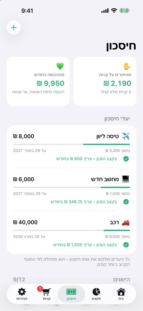 יעדי חיסכון